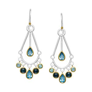 STERLING SILVER & 22K GOLD VERMEIL BEZEL SET BLUE TOPAZ EARRINGS