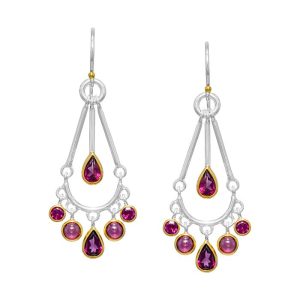 STERLING SILVER & 22K GOLD VERMEIL RHODOLITE GARNET DANGLE EARRINGS
