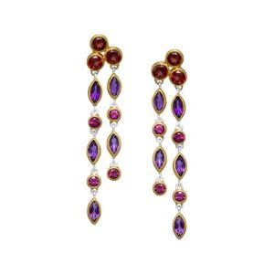STERLING SILVER & 22K YELLOW GOLD VERMEIL AMETHYST & RHODOLITE GARNET EARRINGS