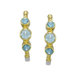 STERLING SILVER & 22K YELLOW GOLD VERMEIL BLUE TOPAZ HOOP EARRINGS