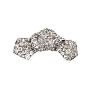 SILVER & 14K YELLOW GOLD VICTORIAN VINTAGE DIAMOND BOW PIN