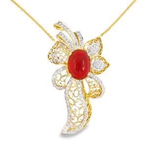18K YELLOW GOLD VINTAGE FIRE OPAL & DIAMOND PENDANT