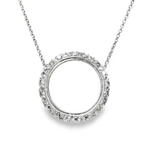 14K WHITE GOLD VINTAGE DIAMOND CIRCLE PENDANT