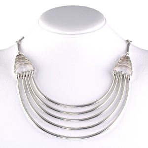 STERLING SILVER VINTAGE CURVED BARS BIB NECKLACE