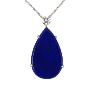PALLADIUM & 14K WHITE GOLD VINTAGE LAPIS & DIAMOND PENDANT