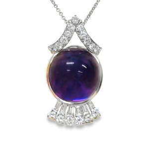 PLATINUM VINTAGE DIAMOND, AMETHYST & MOTHER OF PEARL PENDANT
