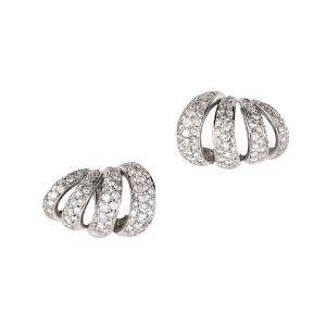 18K WHITE GOLD VINTAGE PAVE DIAMOND CURVED EARRINGS