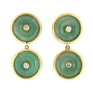 18K YELLOW GOLD VINTAGE JADEITE & DIAMOND DROP EARRINGS