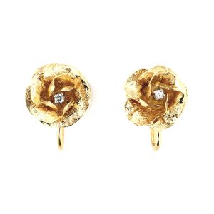 14K YELLOW GOLD VINTAGE DIAMOND FLOWER EARRINGS