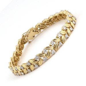 18K YELLOW GOLD VINTAGE DIAMOND ZIG-ZAG LEAF BRACELET