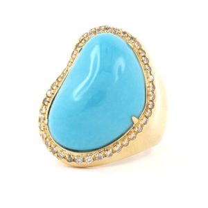 18K YELLOW GOLD VINTAGE TURQUOISE DIAMOND RING