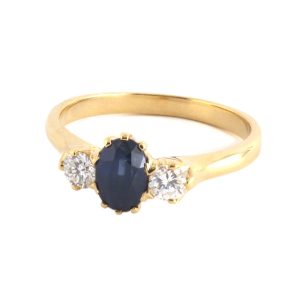 14K YELLOW GOLD VINTAGE SAPPHIRE DIAMOND RING