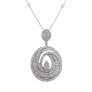 14K WHITE GOLD DIAMOND SWIRL PENDANT NECKLACE