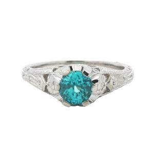 PLATINUM VINTAGE-INSPIRED BLUE ZIRCON RING