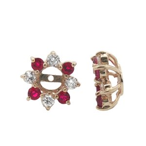 14K YELLOW GOLD RUBY DIAMOND EARRING JACKETS