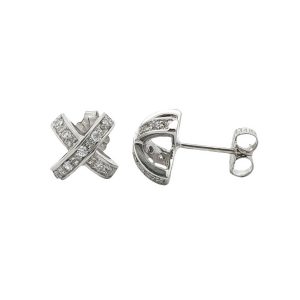 14K WHITE GOLD VINTAGE "X" DIAMOND STUD EARRINGS