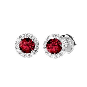 14K WHITE GOLD RUBY DIAMOND STUD EARRINGS