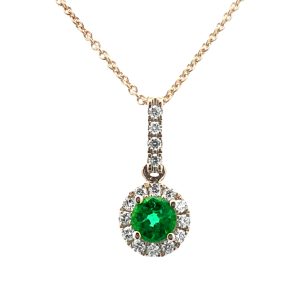 14K YELLOW GOLD EMERALD DIAMOND PENDANT
