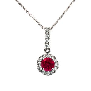 14K WHITE GOLD RUBY DIAMOND PENDANT