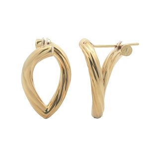 18K YELLOW GOLD TWIST POINTED HOOP EARRINGS