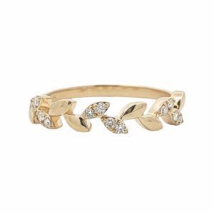 14K YELLOW GOLD LEAF MOTIF DIAMOND RING