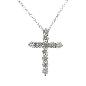 14K WHITE GOLD DIAMOND CROSS PENDANT