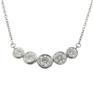 14K WHITE GOLD CURVED BAR DIAMOND NECKLACE