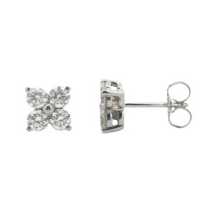14K WHITE GOLD DIAMOND CLUSTER STUD EARRINGS