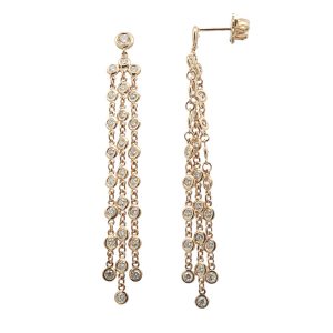14K YELLOW GOLD DIAMOND 3-STRAND DANGLE EARRINGS