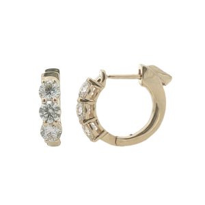 14K YELLOW GOLD DIAMOND HUGGIE HOOP EARRINGS