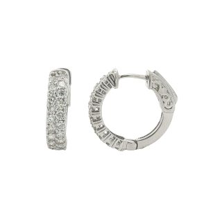 14K WHITE GOLD DIAMOND HUGGIE HOOP EARRINGS