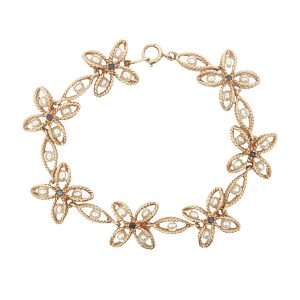 14K YELLOW GOLD CULTURED PEARL & SAPPHIRE BRACELET