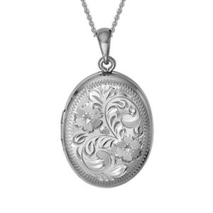 STERLING SILVER FLOWER ENGRAVED LOCKET PENDANT