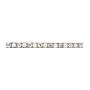 PLATINUM ART DECO VINTAGE DIAMOND & NATURAL PEARL BAR PIN