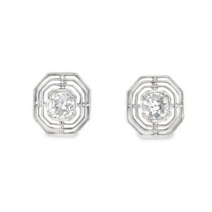 PLATINUM VINTAGE DIAMOND MERRY WIDOW STUD EARRINGS