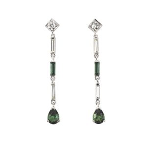 PLATINUM VINTAGE DIAMOND TOURMALINE DANGLE EARRINGS