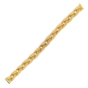 14K YELLOW GOLD WOVEN MESH BEADED BRACELET