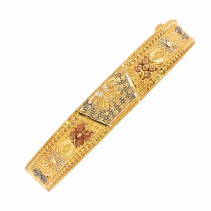 21K YELLOW GOLD VINTAGE BEADED ENAMEL FLORAL BANGLE BRACELET