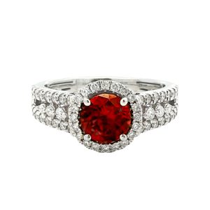 14K WHITE GOLD GARNET & DIAMOND RING