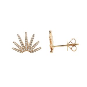 14K YELLOW GOLD DIAMOND SUNBURST STUD EARRINGS