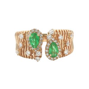 14K YELLOW GOLD EMERALD DIAMOND RING