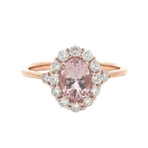 14K ROSE GOLD OVAL MORGANITE & DIAMOND RING