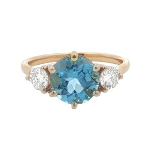 14K YELLOW GOLD BLUE TOPAZ & DIAMOND RING