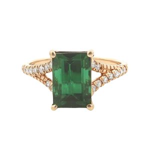 14K YELLOW GOLD GREEN TOURMALINE & DIAMOND RING