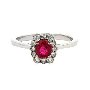 14K WHITE GOLD RUBY & DIAMOND RING