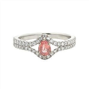 14K WHITE GOLD PEACH SAPPHIRE & DIAMOND RING