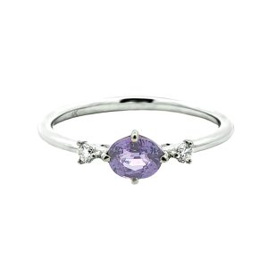 14K WHITE GOLD PURPLE SAPPHIRE DIAMOND RING