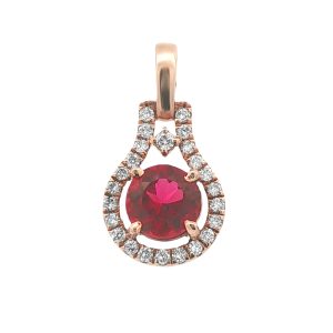 14K ROSE GOLD RUBELLITE DIAMOND PENDANT