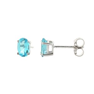 14K WHITE GOLD SWISS BLUE TOPAZ STUD EARRINGS