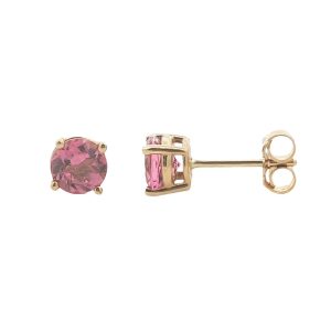 14K YELLOW GOLD PINK TOURMALINE STUD EARRINGS